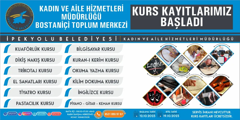 MESLEKİ VE SANAT KURSLARIMIZIN YENİ DÖNEM KAYITLARI BAŞLIYOR